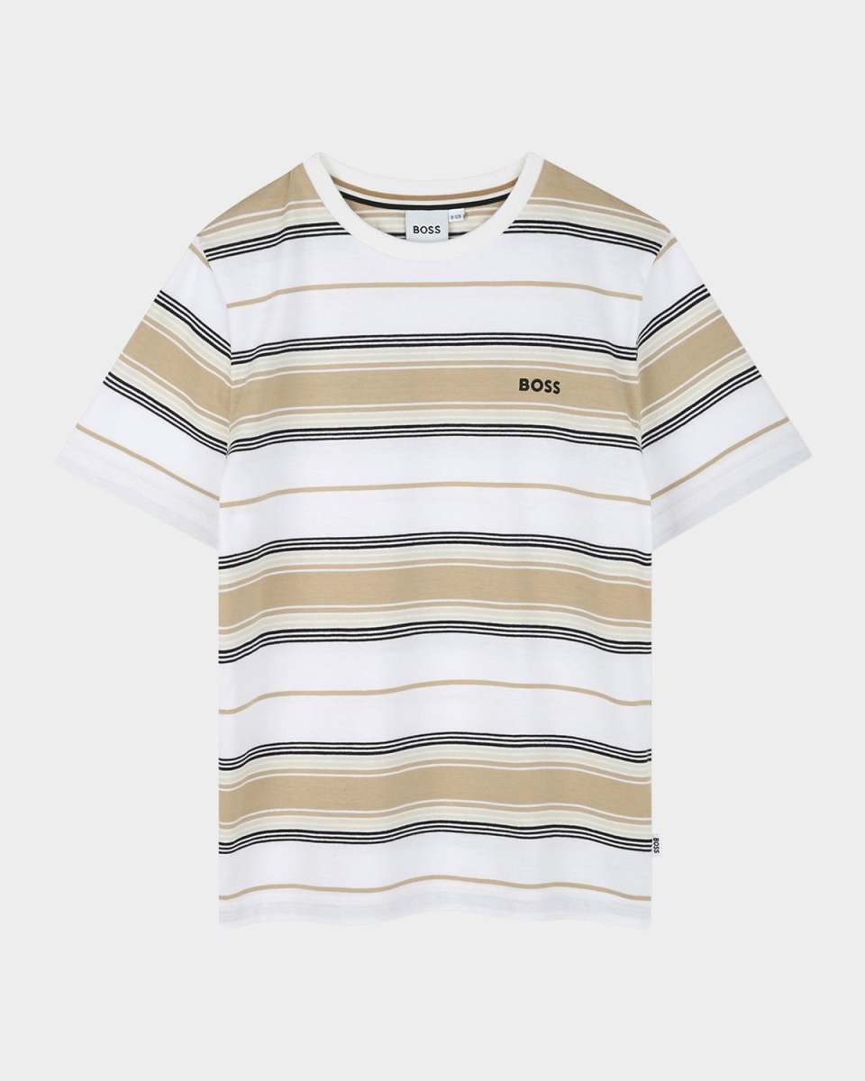 Boy's Short-Sleeve Cotton Jersey Stripe T-Shirt, Size 14-16